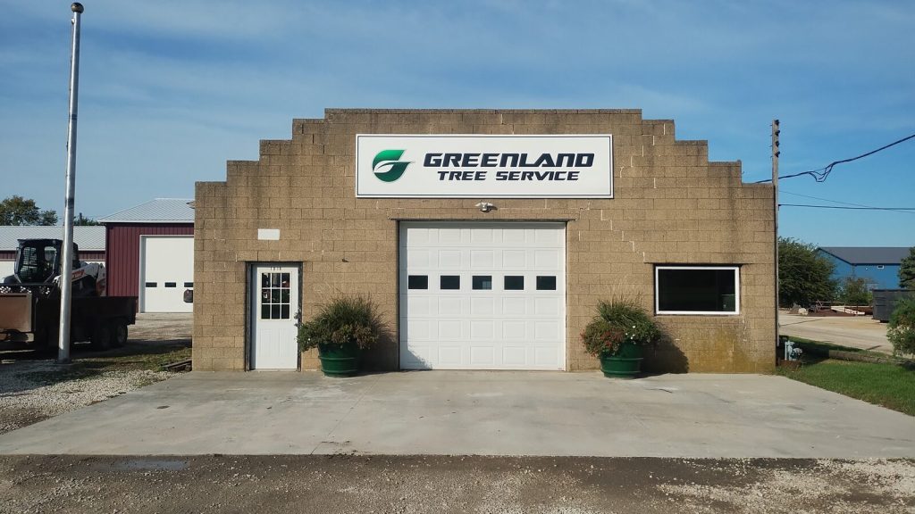 Greenland Tree Service shop front on Chestnut Street in Minonk, Illinois